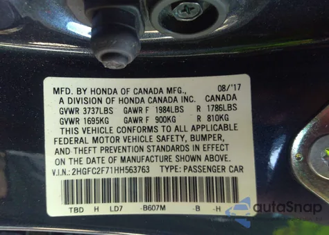 2017 Honda Civic Ex из США, поврежденный, VIN 2HGFC2F71HH563763